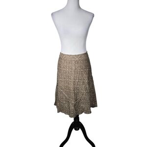 East 5th Petite 14P Brown Cream Geometric Print A-Line Linen Blend Skirt